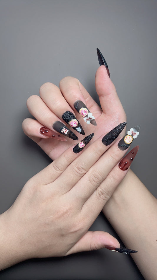 Black and pink French nails