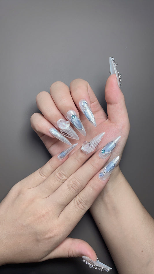 Sky blue diamond nails