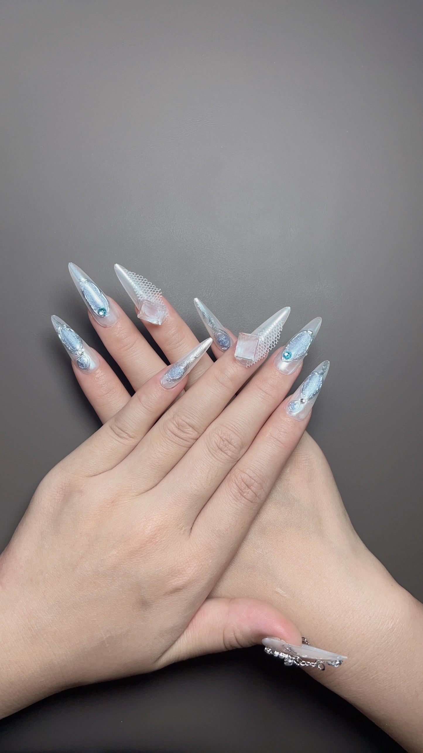 Sky blue diamond nails